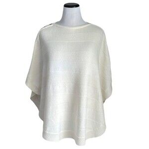 TALBOTS Ivory Knit Poncho Style Sweater Lambswool/Nylon 3/4 Sleeve Size M